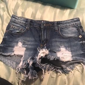 Distressed jean shorts